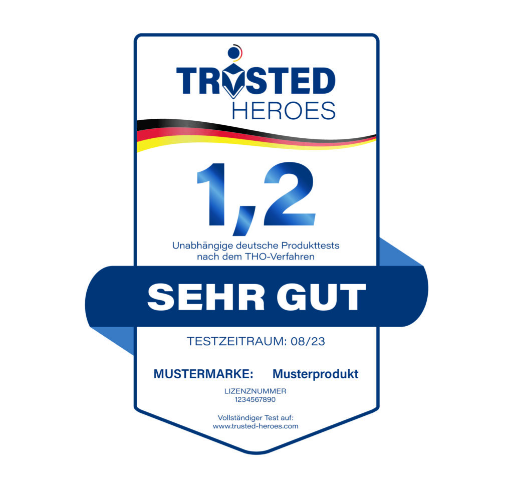 Prüfsiegel von Trusted Heroes für qualitativ hochwertige Produkte