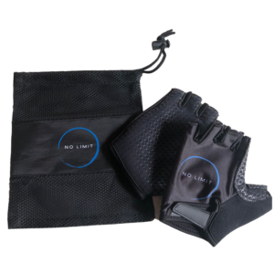 Testprodukt schwarze Trainingshandschuhe von No Limit mit schwarzer Tasche