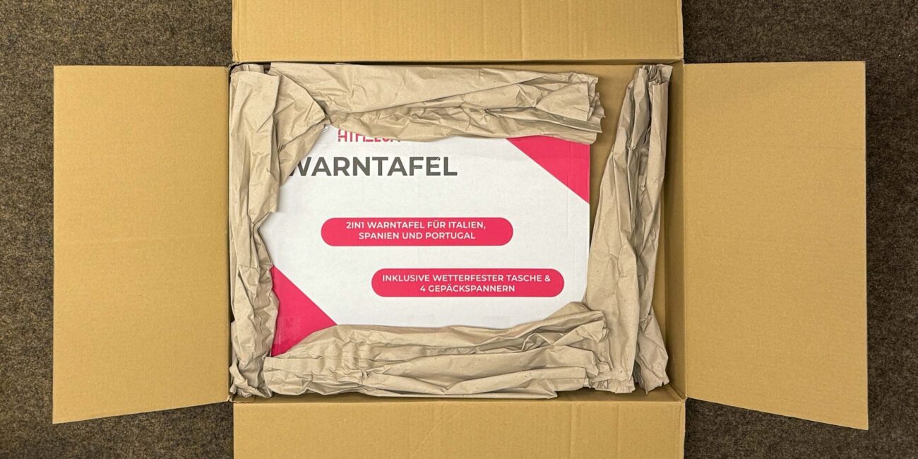 Warntafel Athelon im Karton verpackt.