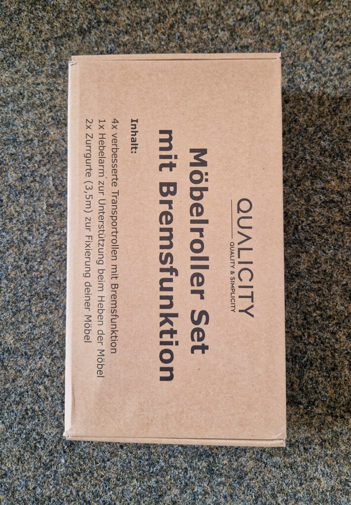 Draufsicht der Verpackung vom Qualicity Möbelroller.