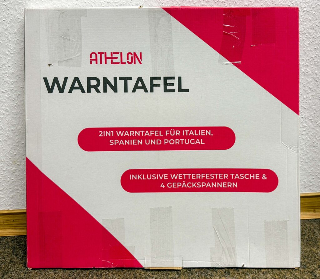 Warntafel Athelon Verpackungskarton.