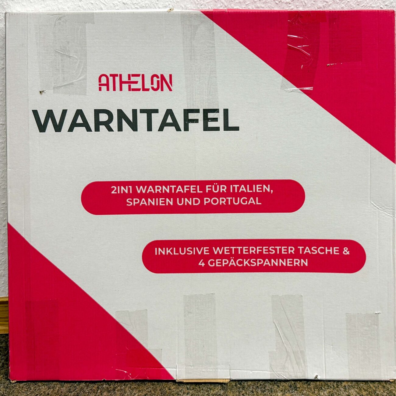 Warntafel Athelon Verpackungskarton.