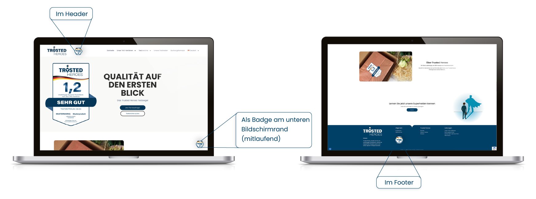 Beispiel Webseitdesign für Trusted Heroes online shop 
Bespiel