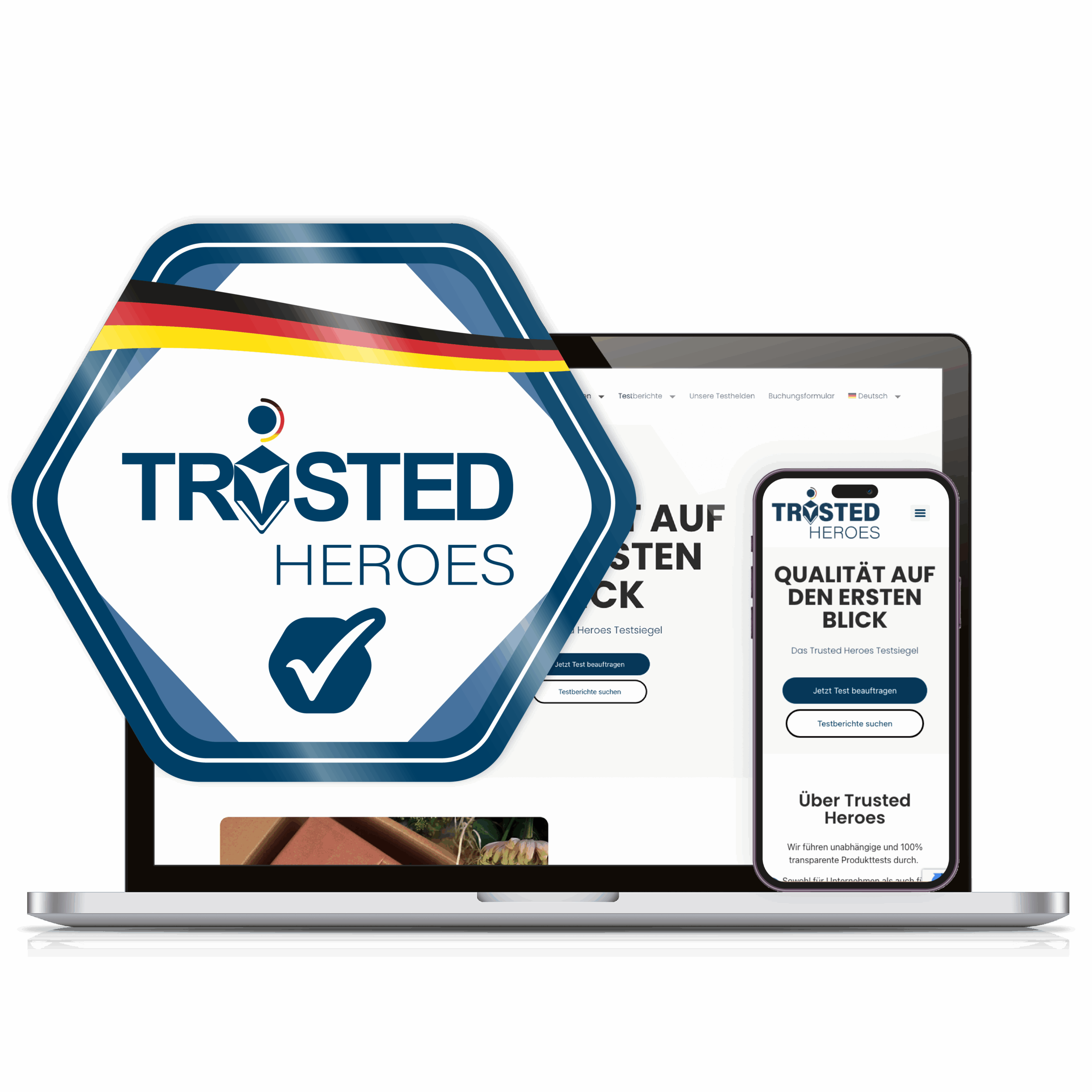 Bespiel Siegel Desktop Mobile Design für Trusted Heros